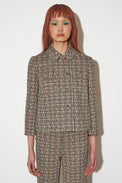 Short and straight printed jersey jacket with jacquard pattern