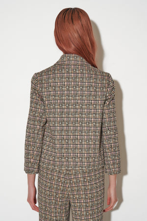 Short and straight printed jersey jacket with jacquard pattern