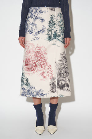 Midi-length skirt in printed wool