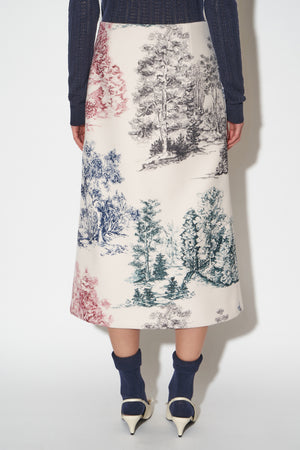 Midi-length skirt in printed wool