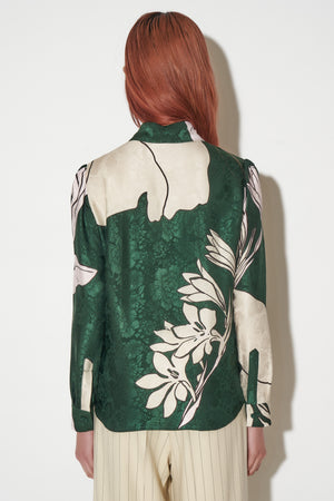 Straight-cut blouse in exclusive printed viscose jacquard