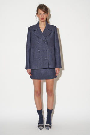 Straight-cut pea jacket with wide wool collar