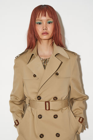 Trench long unisexe en gabardine de coton