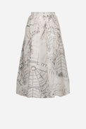 Long skirt in silk organza with architectural print