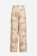 Trousers in cotton twill with toile de Jouy print