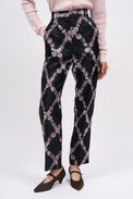 Straight-cut trousers in printed jacquard silk organza