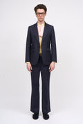 Pantalon droit en laine teint en fil