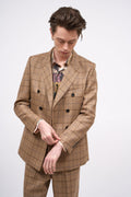 Fitted checked wool tweed jacket