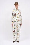 Pantalon à la coupe ample en twill de soie imprimé animalier