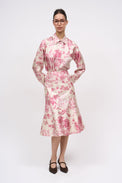 Jupe midi à godet en twill de soie imprimé toile de Jouy