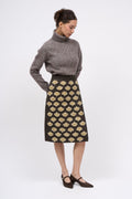 Hand-embroidered wool twill skirt