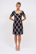 Robe courte en organza de soie jacquard imprimé