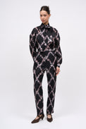 Straight-cut trousers in printed jacquard silk organza
