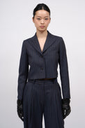Veste courte en twill de laine rayé