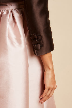 Veste courte en mikado de soie et polyester détail - Marron