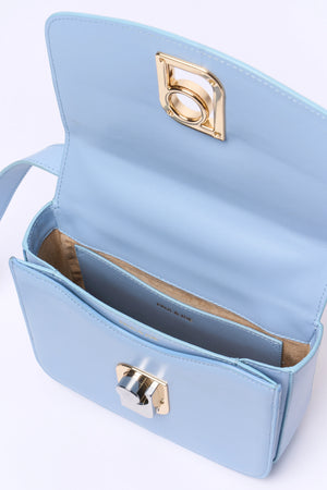 Petit sac carré en cuir lisse - Bleu