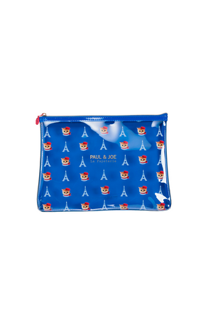 Blue transparent pouch with Eiffel Tower and Nounette pattern