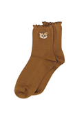 Brown socks with Nounette head pattern on the hem