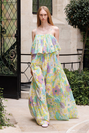Long dress in floral printed cotton voile