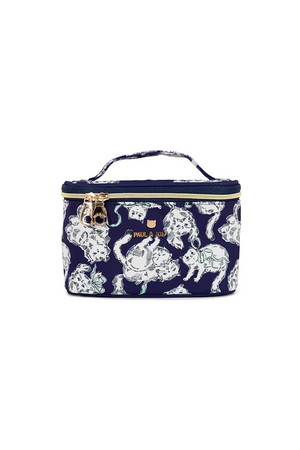 Small navy vanity case with cat print