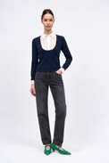 Cotton, silk and merino wool mixed-material sweater