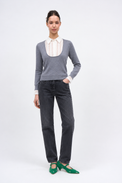 Cotton, silk and merino wool mixed-material sweater