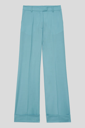 Pantalon taille haute en tropical wool - turquoise