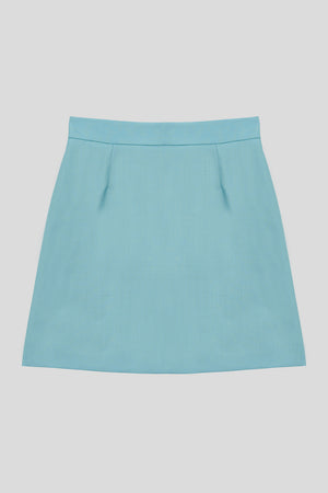 Jupe courte en laine tropicale - turquoise