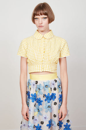 Cotton crop top blouse with gingham pattern