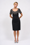 Hand-embroidered duchess satin short dress