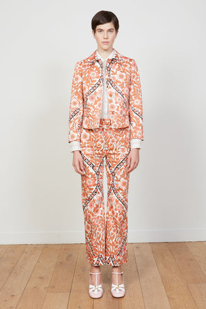 Floral-print cotton-satin trousers