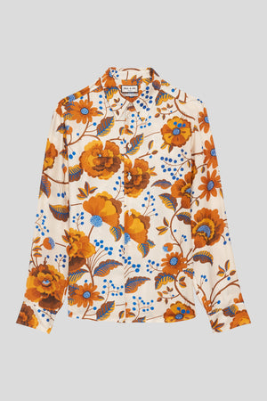Silk twill shirt printed with a floral pattern