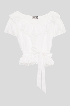 Cropped top in embroidered cotton voile
