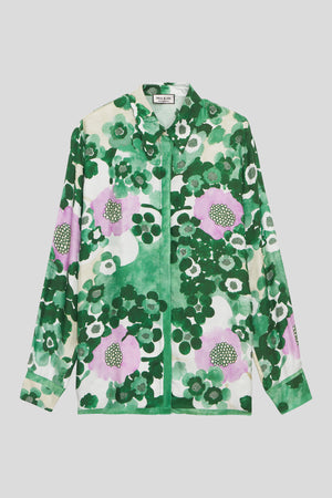 Silk twill shirt with floral pattern