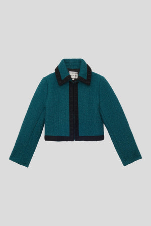 Veste courte cintrée en tweed de laine lurex packshot - Bleu Canard