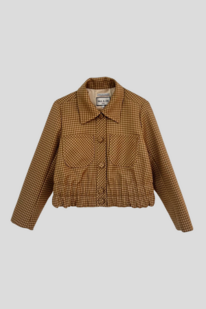 Short smocked jacket in gingham virgin wool
