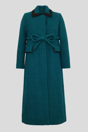 Manteau en tweed de laine lurex longueur midi packshot - Bleu Canard