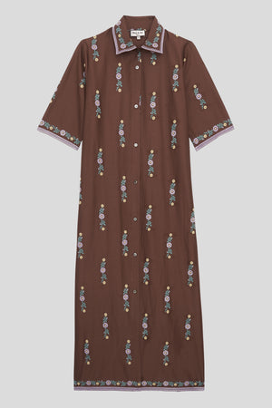 Midi shirt dress in embroidered cotton batiste