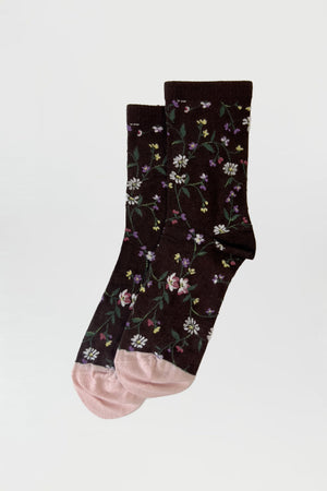 Chaussettes basse motif floral all over packhot - Marron