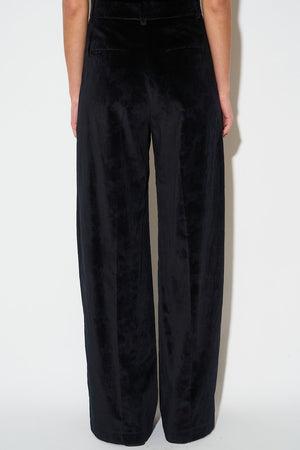 Pantalon en velours de coton marqué d'un motif floral embossé dos - Noir