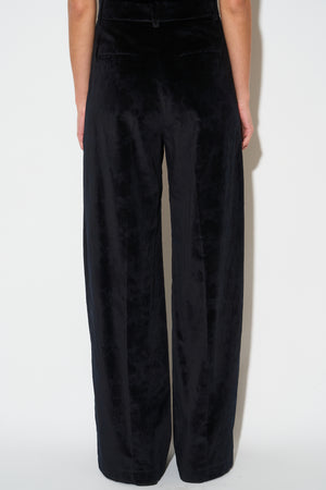 Cotton velvet pants with embossed floral pattern