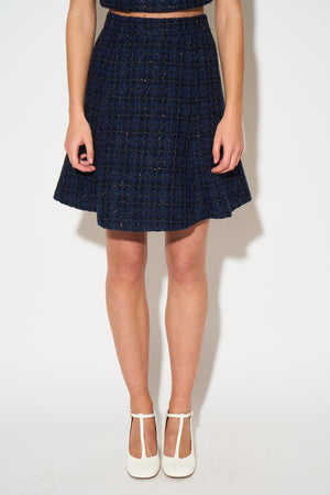 Short skirt with godets in lurex tweed woven in France