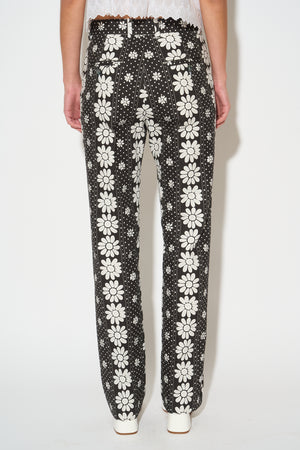 Straight-cut pants with floral pattern