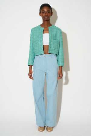 Short straight-cut jacket in lurex tweed