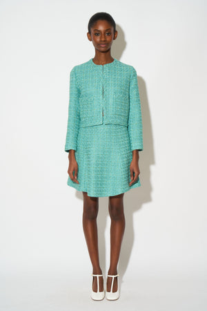 Short straight-cut jacket in lurex tweed