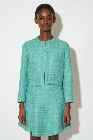 Short straight-cut jacket in lurex tweed