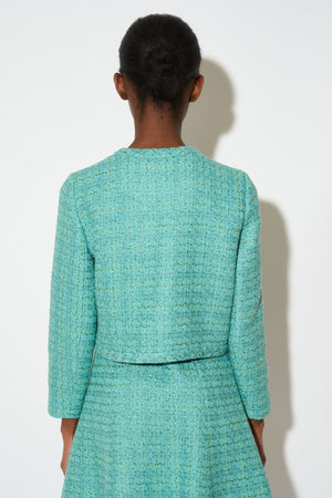 Short straight-cut jacket in lurex tweed