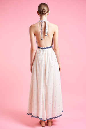 Long backless dress with elasticated waist