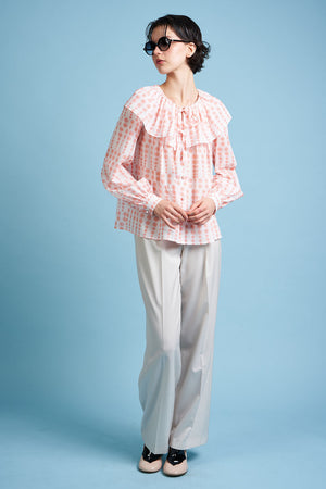 Blouse with large ruffles in cotton voile