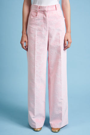 Cotton velvet pants with embossed floral pattern